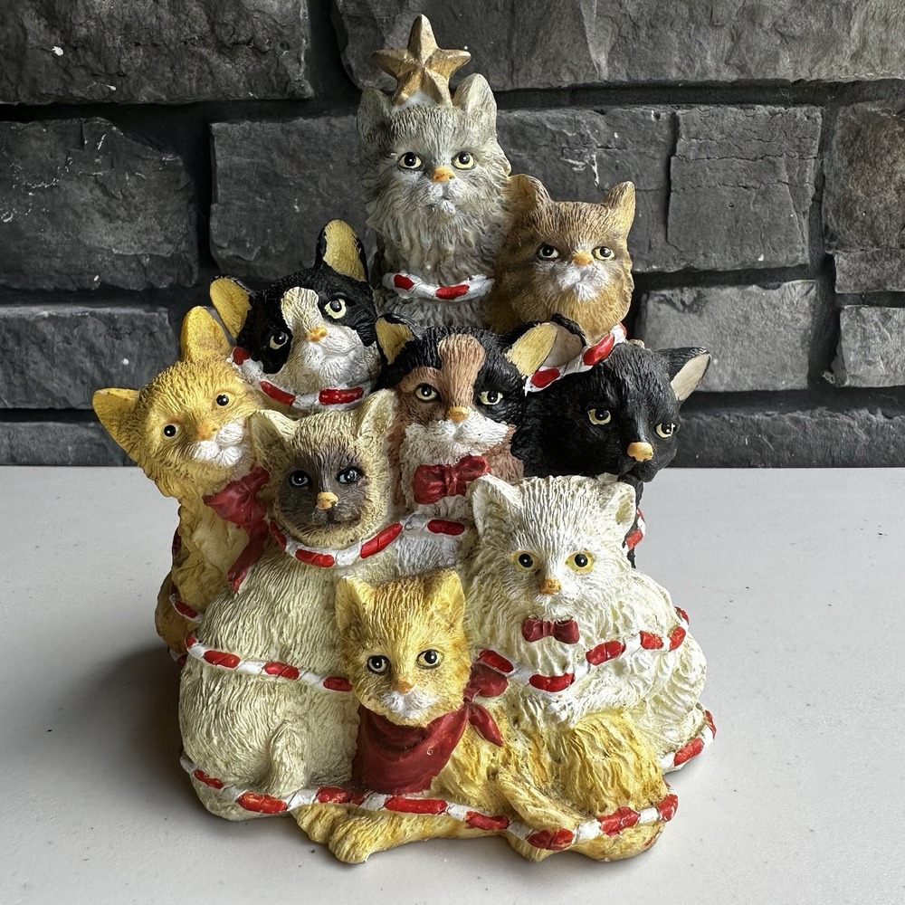 Vintage Holiday Christmas Resin Cat Tree Display Decor Cottagecore Whimsical